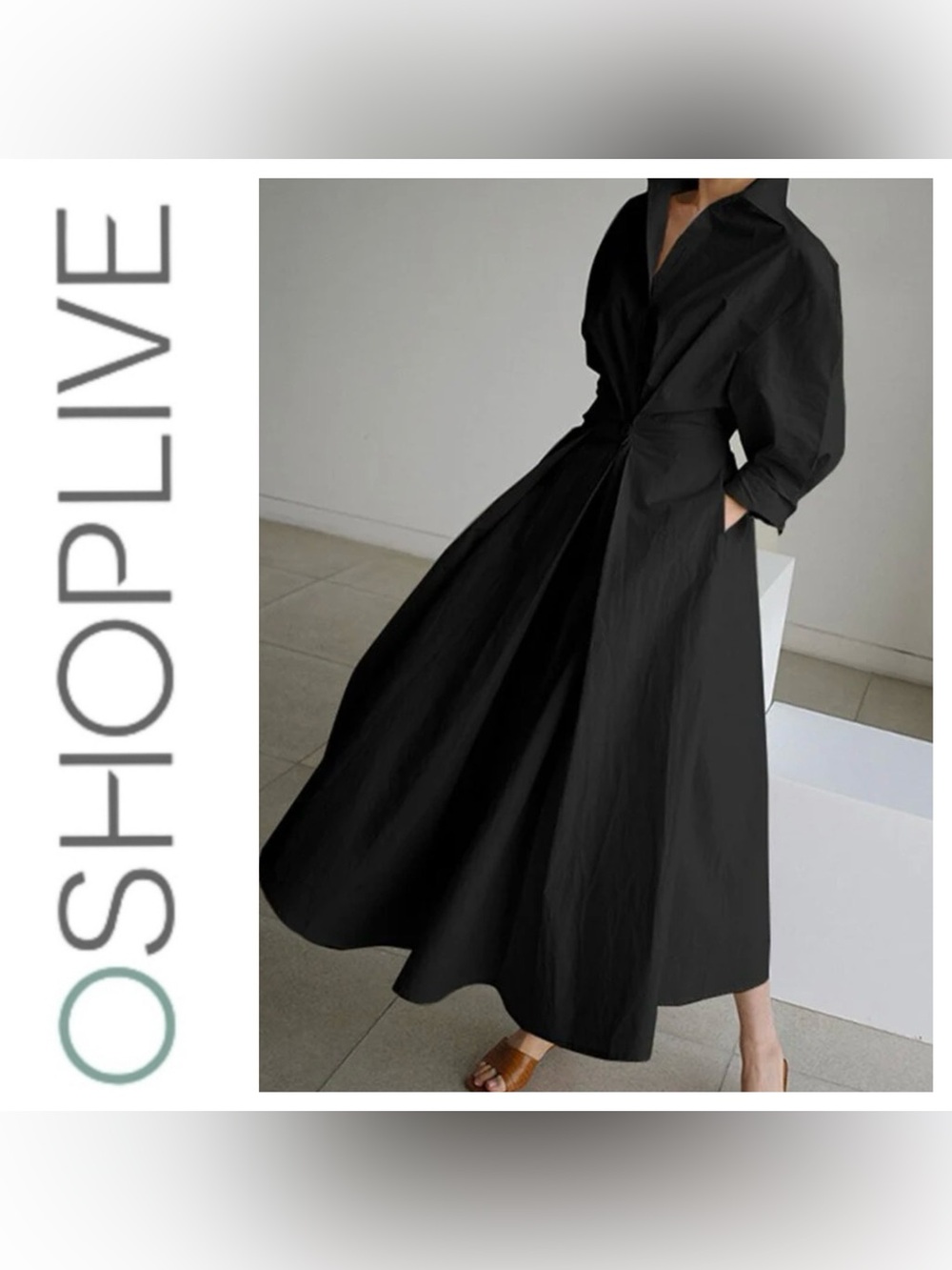 💵NWT OSHOPLIVE Black Collared Midi Dress - Classic Shirtwaist Style Size 0XL